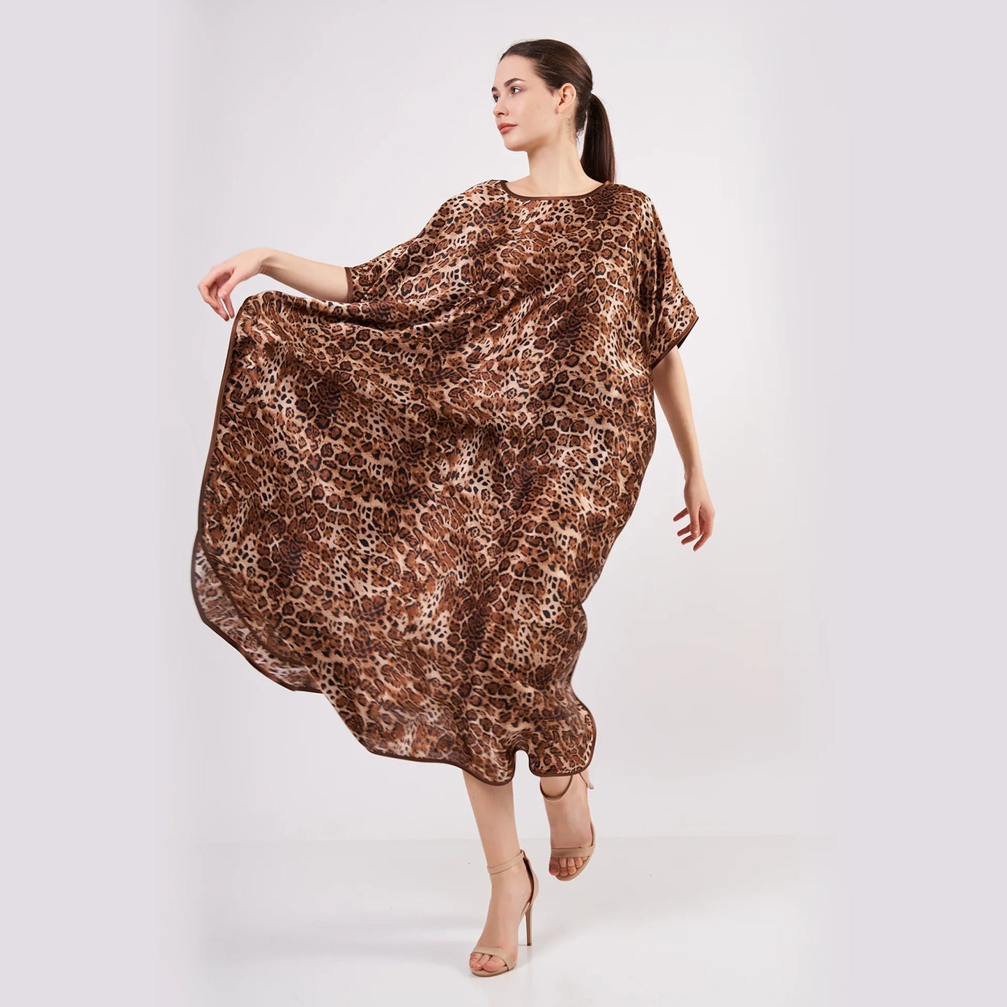 %100 İpek Uzun Elbise | Leopar Desen | Nomads Felt