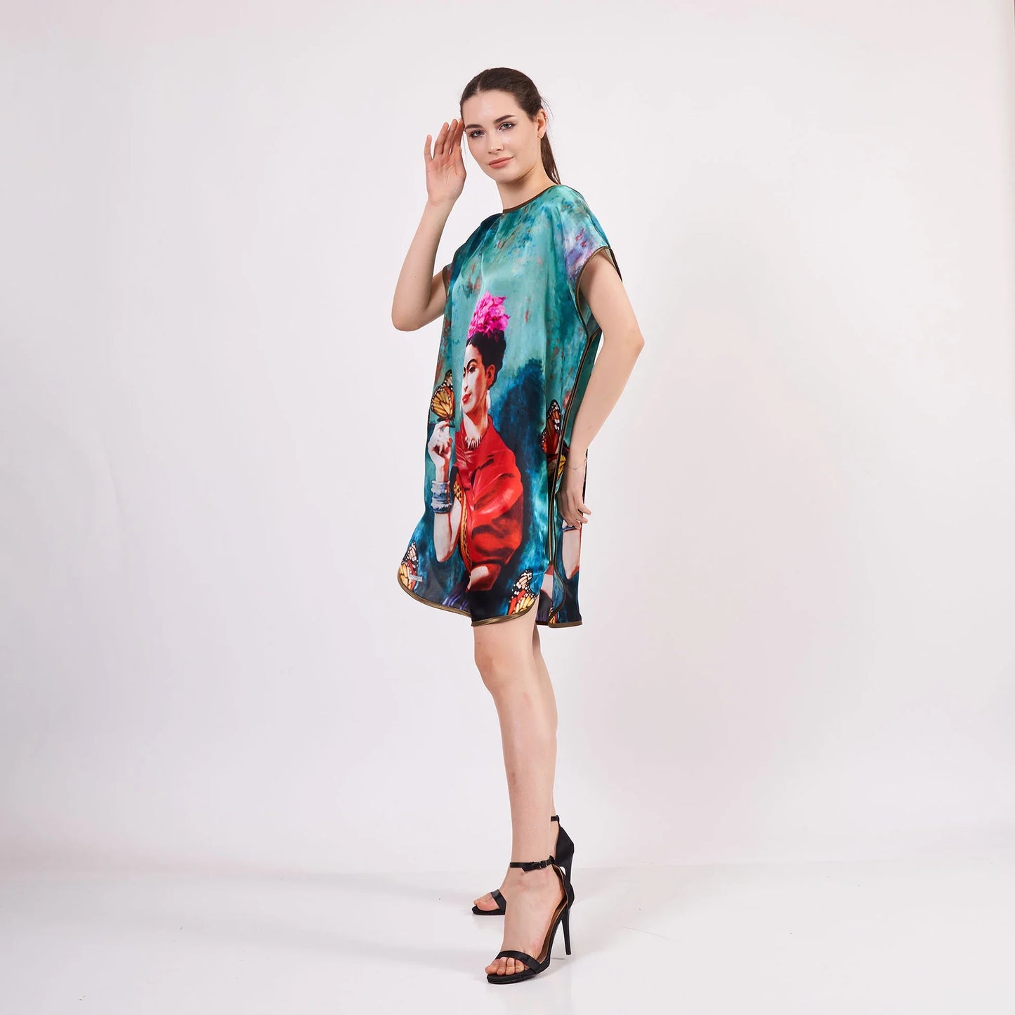 Saf İpek Kısa Elbise | Frida Kahlo 3 | Nomads Felt