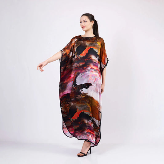 %100 İpek Elbise Abstract Desen 1 | Nomads Felt
